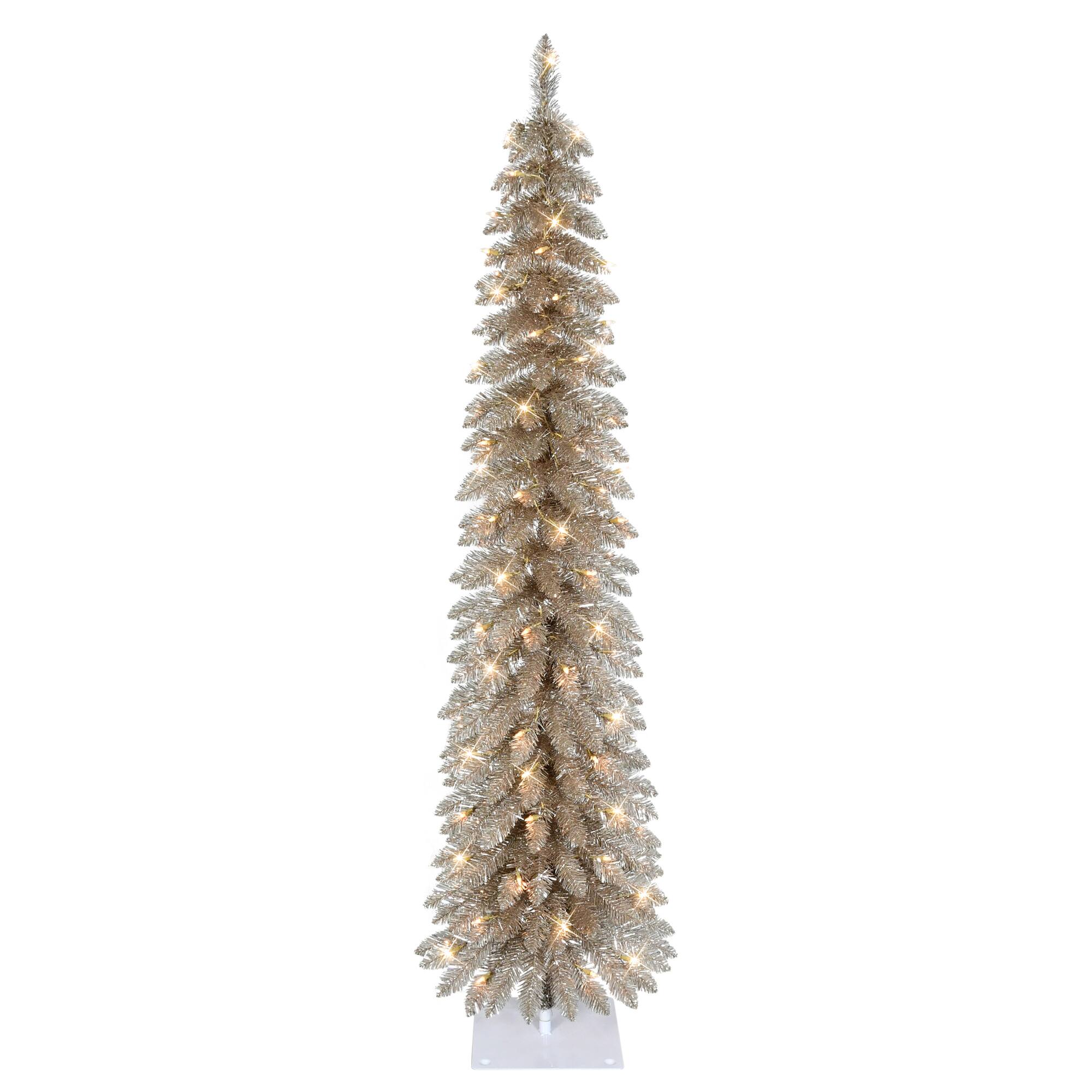 6ft. Pre-Lit Rose Gold Alpine Pencil Artificial Christmas Tree, Clear Lights